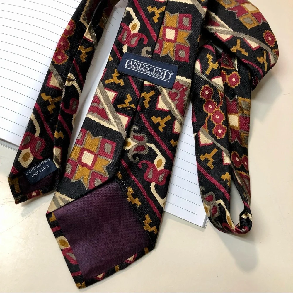 Lands’ Ends Vintage Menswear Brown bohemian print 100% Silk  Neck Tie